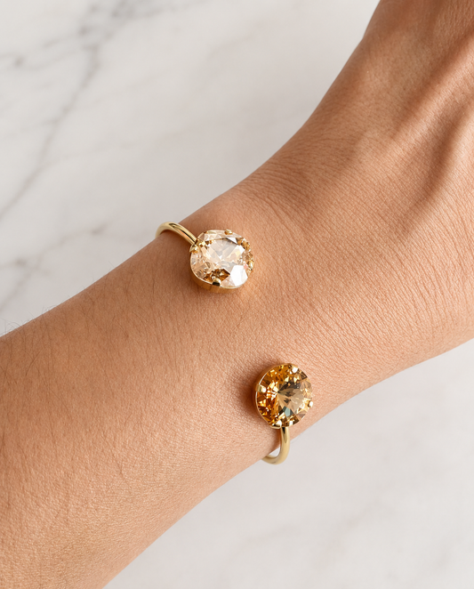 Gold open cuff bracelet in gold crystal