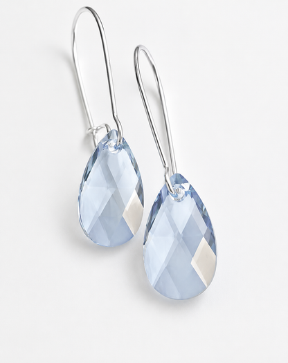 Boucles d'oreilles longues en forme de larme en cristal bleu