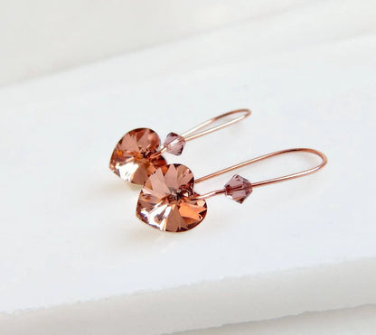 Boucles d'oreilles coeur en cristal Blush en or rose