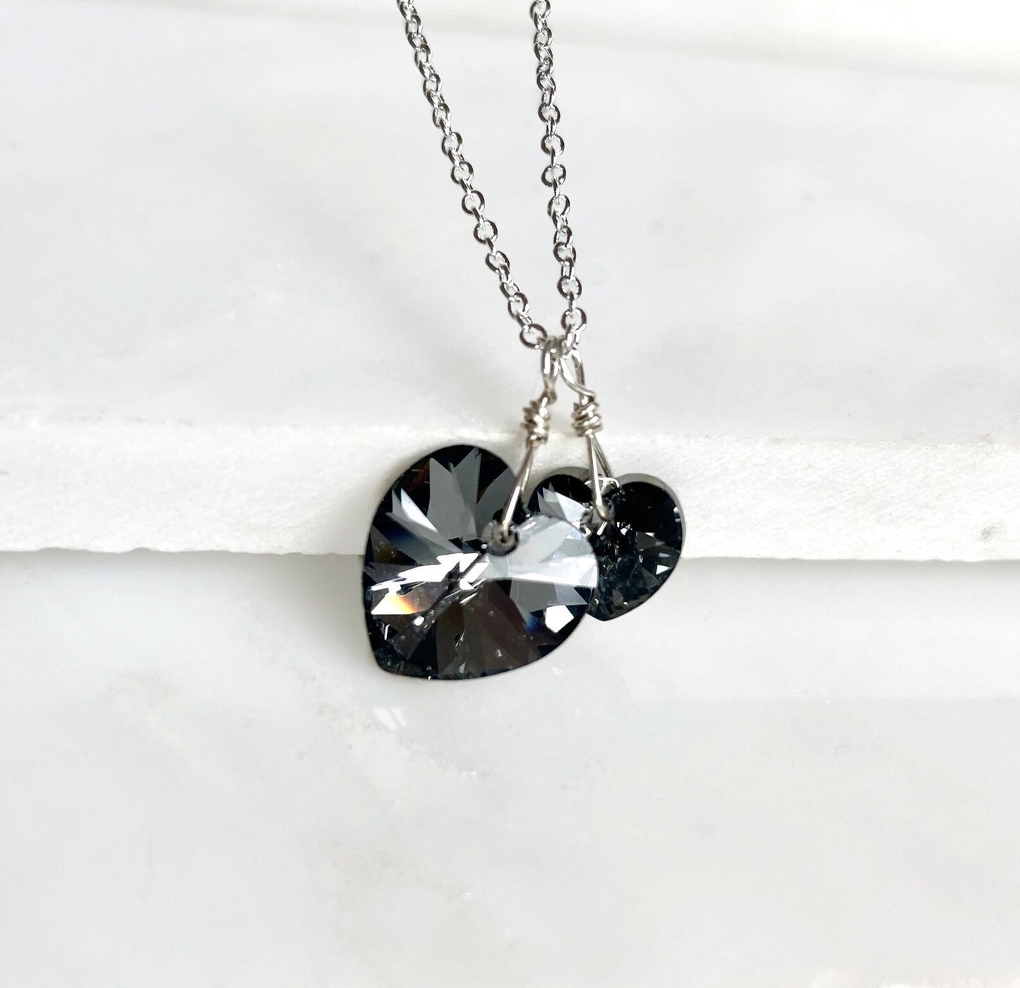 Two hearts necklace crystal necklace in black diamond