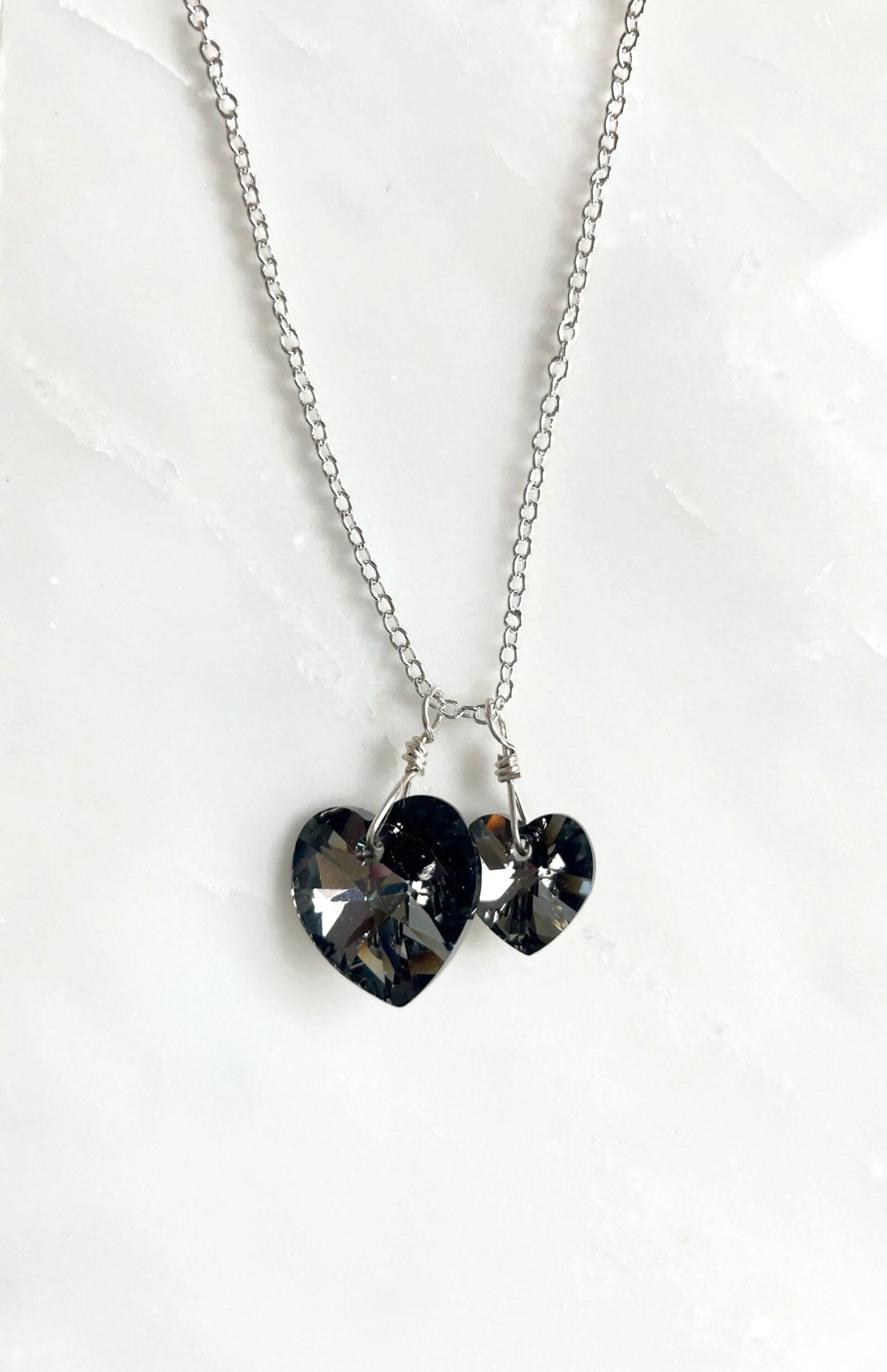 Two hearts necklace crystal necklace in black diamond