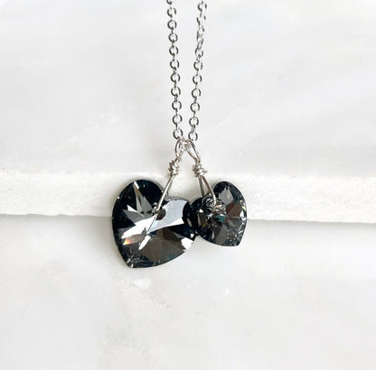 Two hearts necklace crystal necklace in black diamond