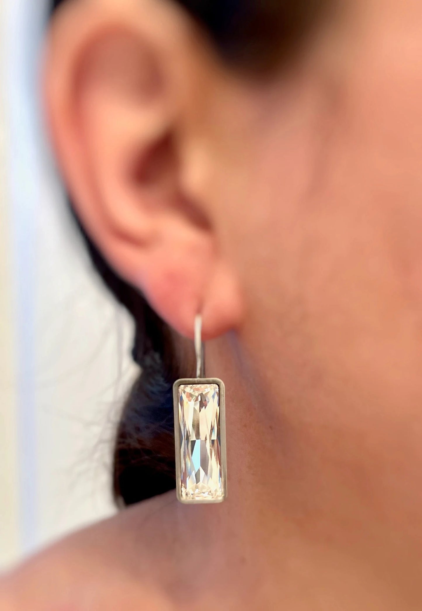 Clear large crystal baguette earrings