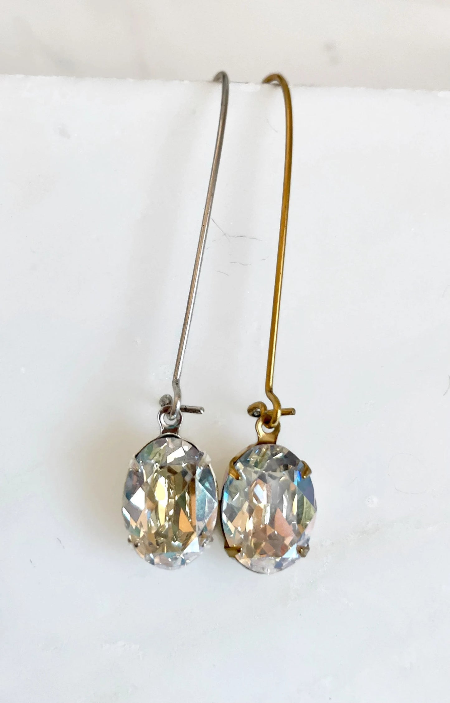 Long oval moonlight crystal earrings