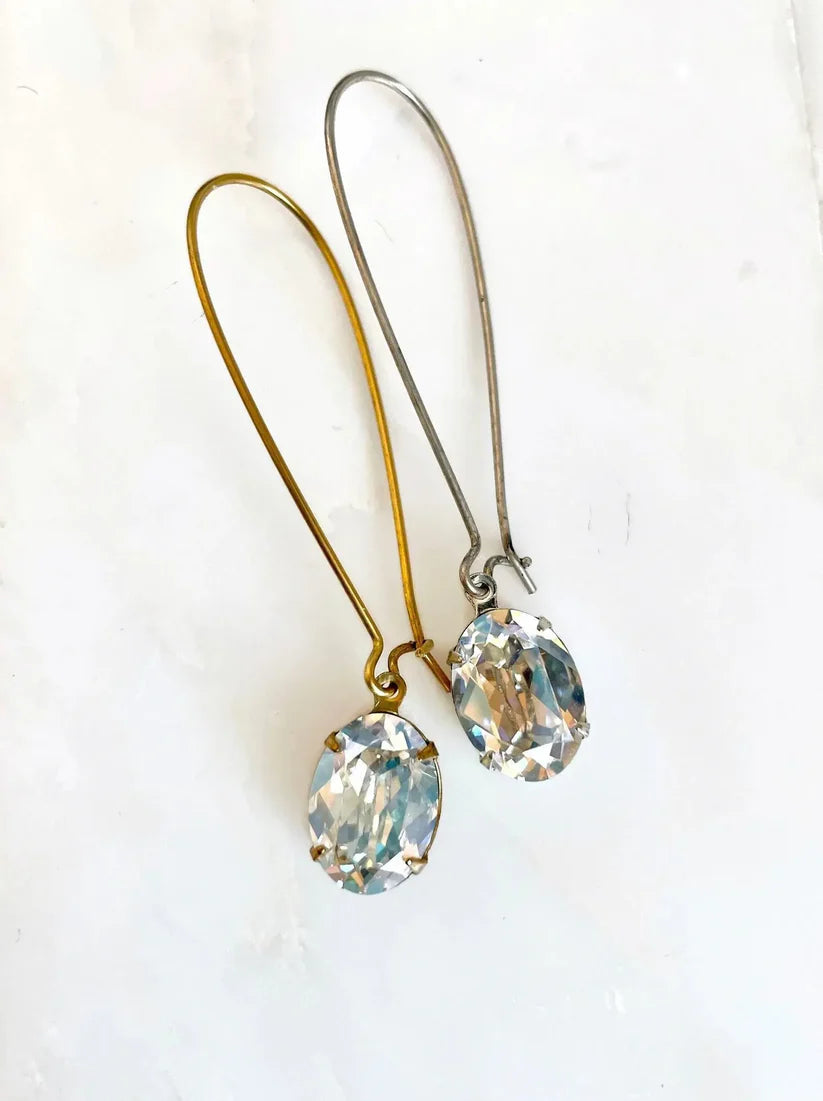Pendientes largos ovalados cristal claro de luna