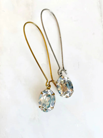 Pendientes largos ovalados cristal claro de luna