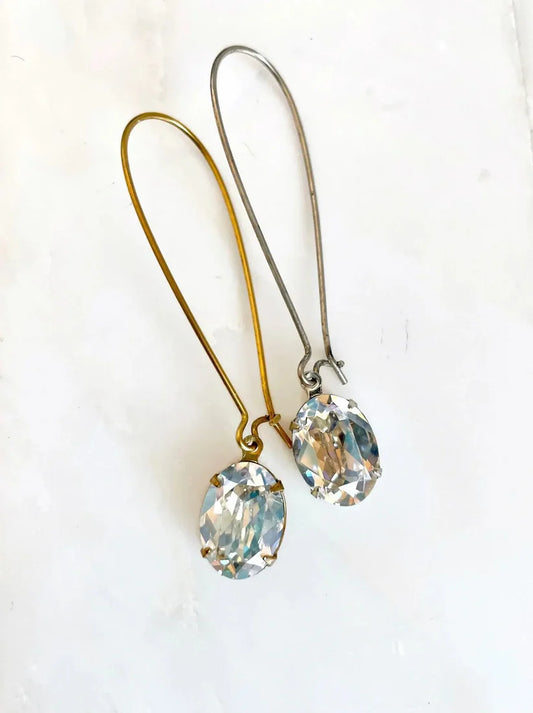 Long oval moonlight crystal earrings