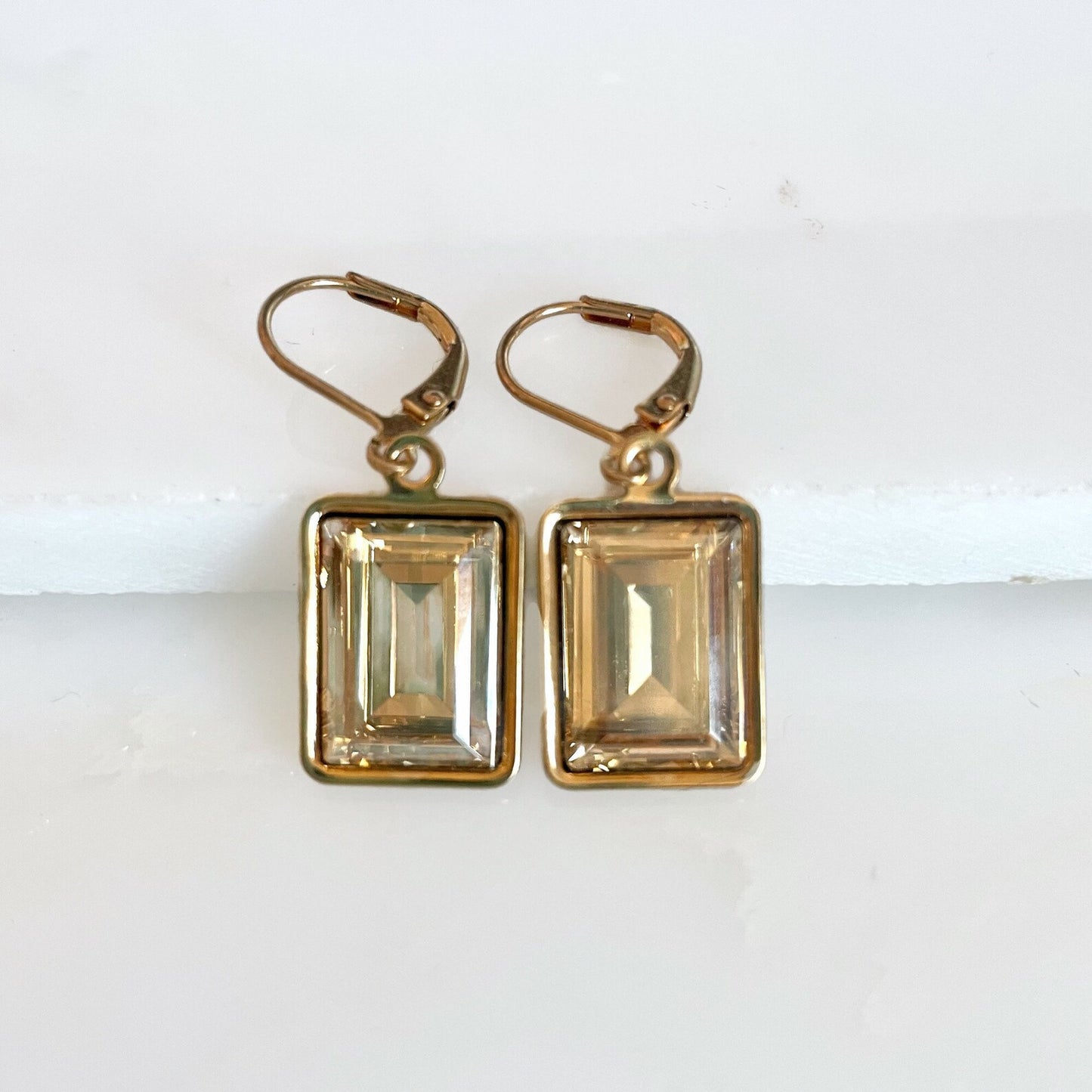 Gold Crystal Emerald Cut Earrings