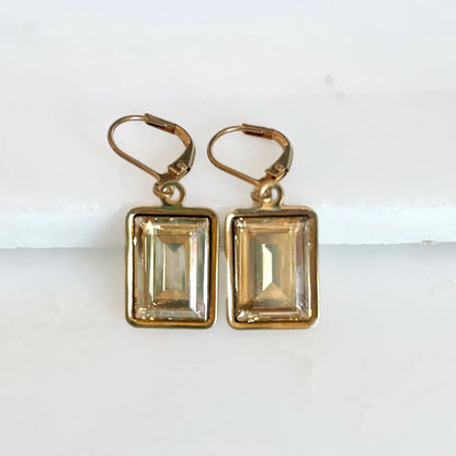 Gold Crystal Emerald Cut Earrings LoveYourBling
