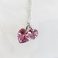 Two pink hearts necklace crystal necklace