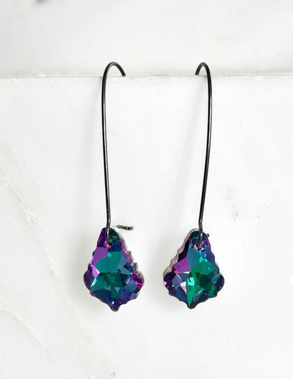 Electric Crystal Baroque Earrings on Gunmetal