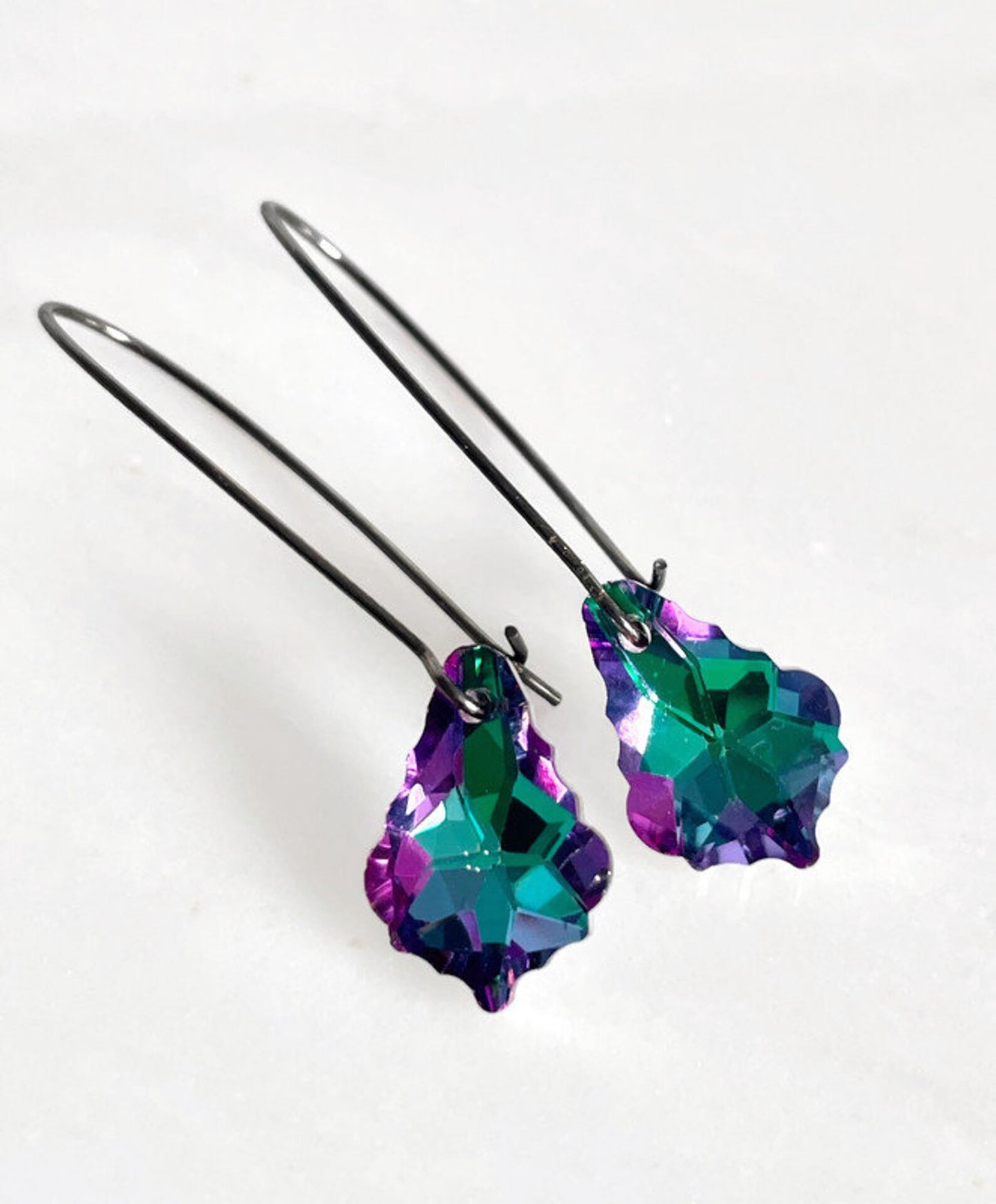 Electric Crystal Baroque Earrings on Gunmetal