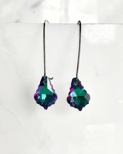 Electric Crystal Baroque Earrings on Gunmetal