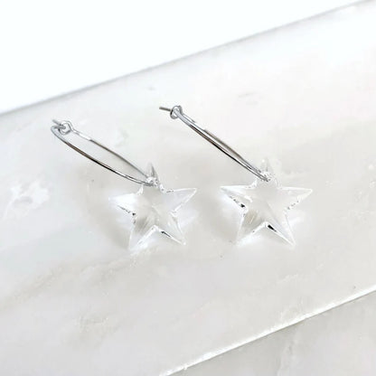 Crystal clear star hoop earrings