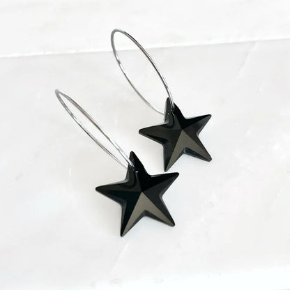 Pendientes aros estrella cristal negro