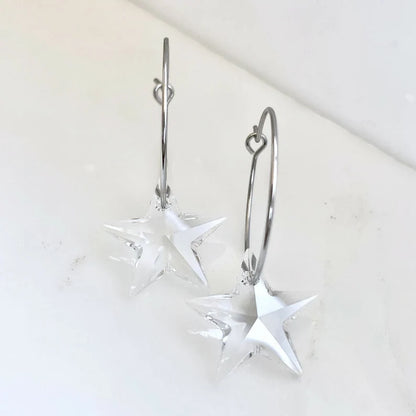 Crystal clear star hoop earrings