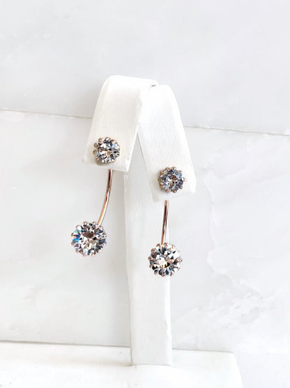 Clear crystal and rose gold ear jackets earrings