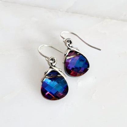 Crystal metallic flat briolette earrings your choice of color