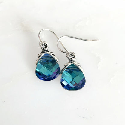 Crystal metallic flat briolette earrings your choice of color