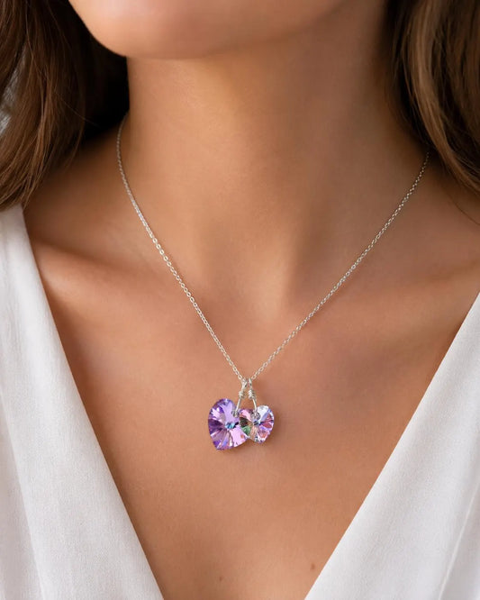 Two hearts necklace crystal necklace in light vitral