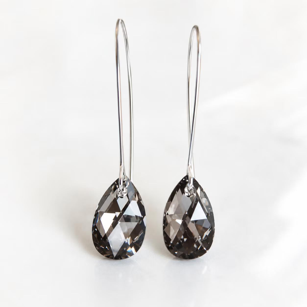 Elegant Black Teardrop Swarovski Crystal Earrings – Black Diamond Statement Jewelry