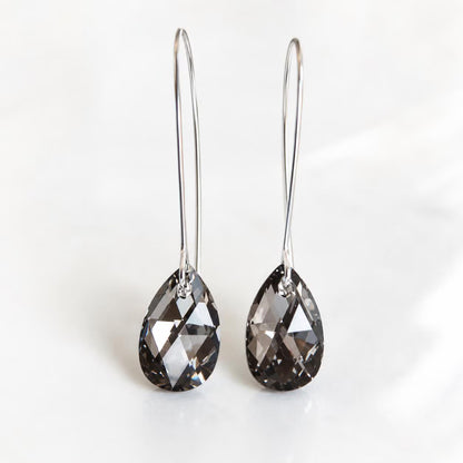 Elegant Black Teardrop Swarovski Crystal Earrings – Black Diamond Statement Jewelry