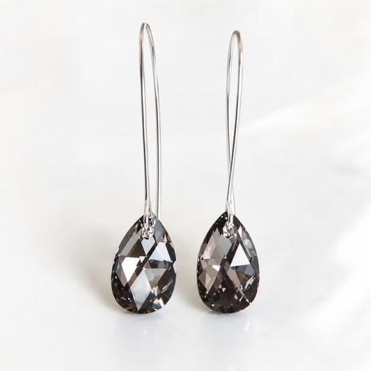 Elegant Black Teardrop Swarovski Crystal Earrings – Black Diamond Statement Jewelry