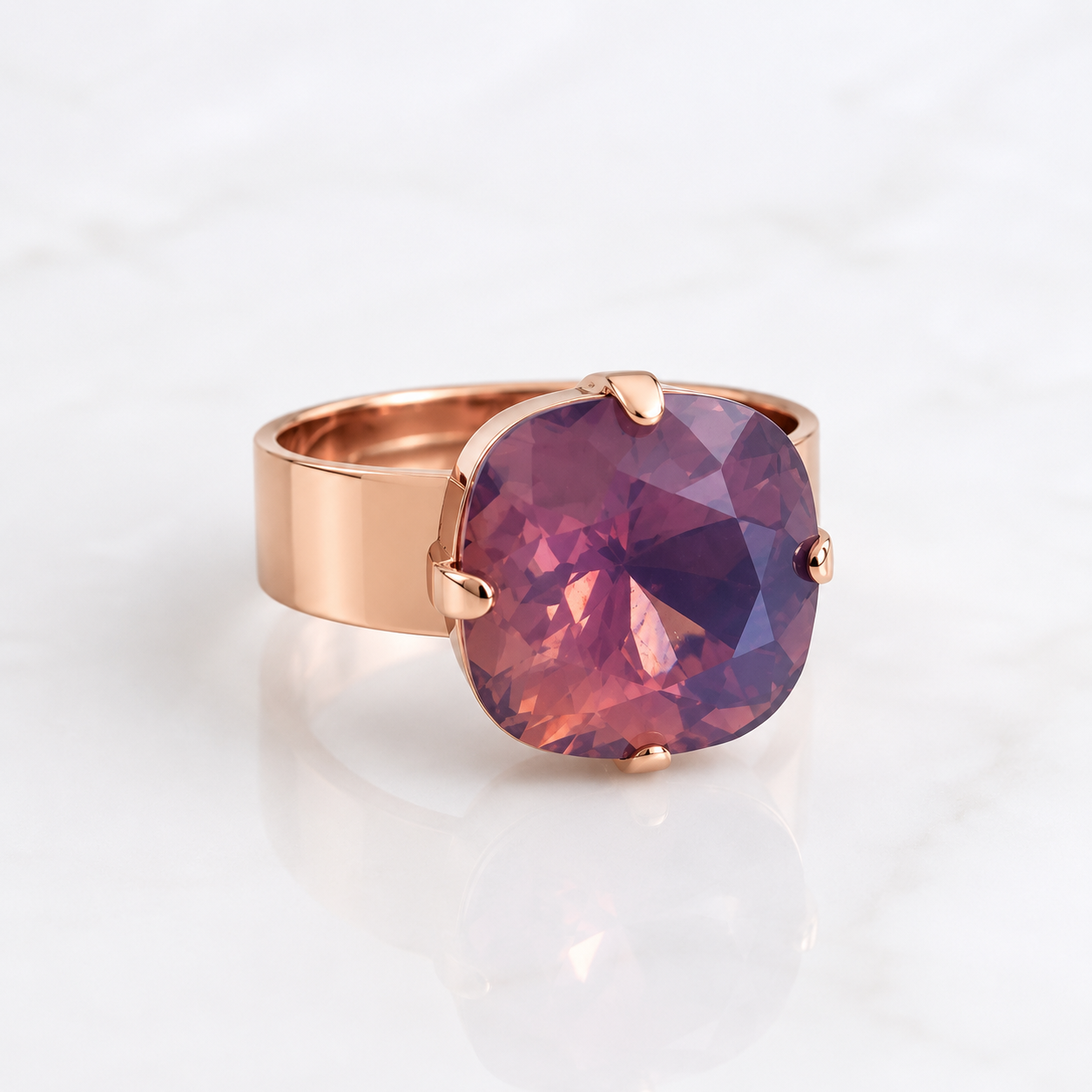 Lavender Opal Statement Ring – 12mm | 24K Rose Gold Plated | Wide Band