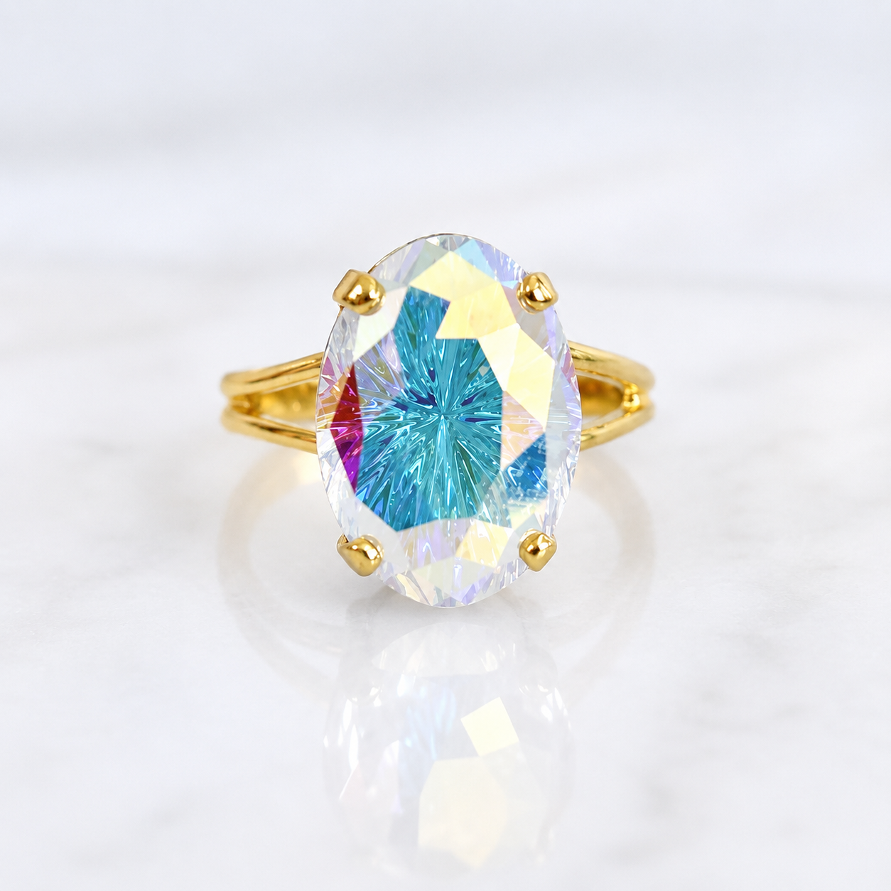 Anillo Ovalado de Cristal Morado