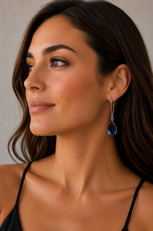 Navy blue crystal drop earrings