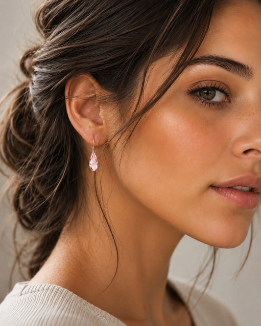 Pendientes lágrima de cristal rosa