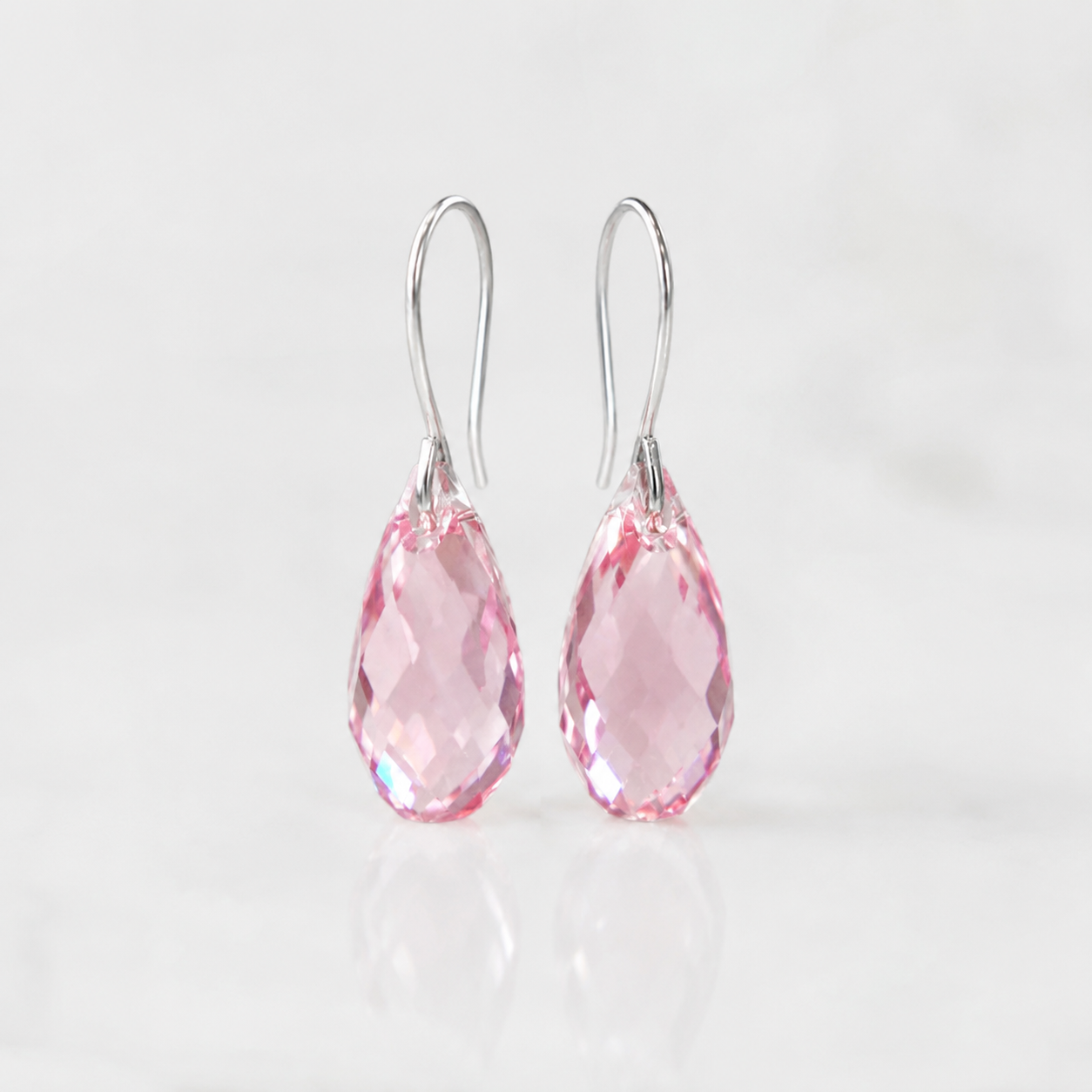 Pendientes lágrima de cristal rosa