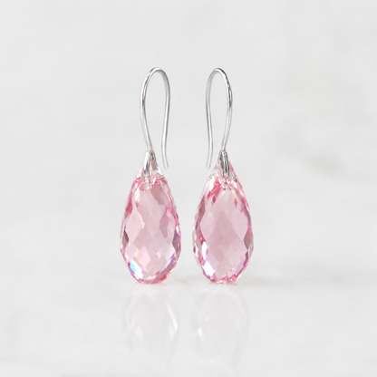 Pendientes lágrima de cristal rosa