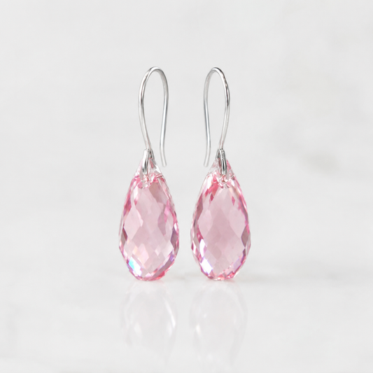 Pendientes lágrima de cristal rosa