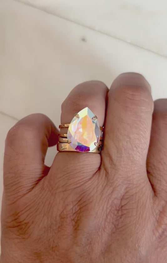 Bague cristal poire transparente
