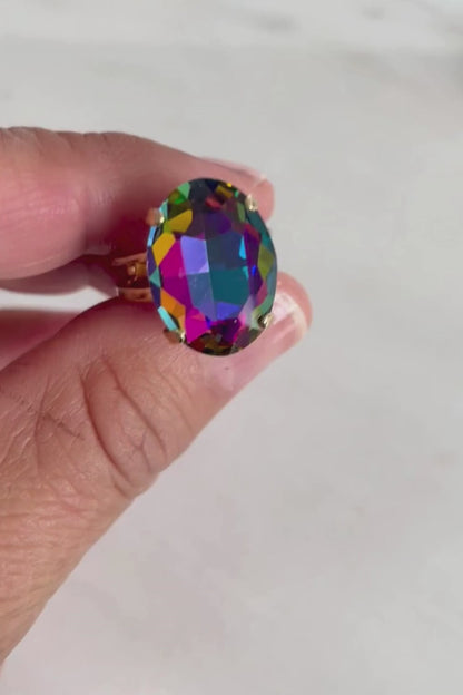 Rainbow crystal oval ring