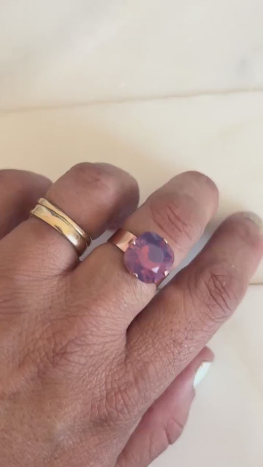 Lavender Opal Statement Ring – 12mm | 24K Rose Gold Plated | Wide Band