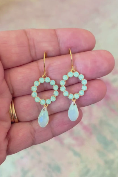 Mint green opal crystal wreath earrings