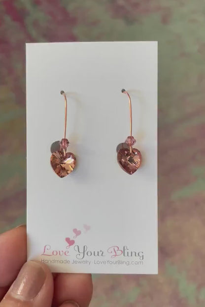 Pendientes de corazón de cristal rubor en oro rosa