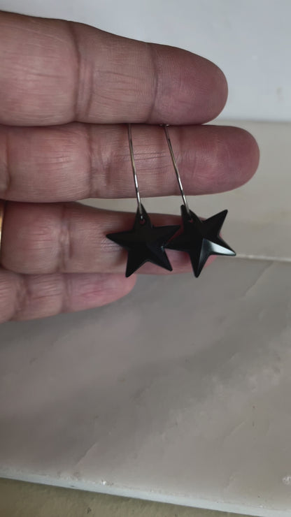 Pendientes aros estrella cristal negro