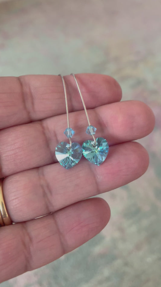 Light Blue Crystal Heart Earrings | Swarovski® Heart Earrings
