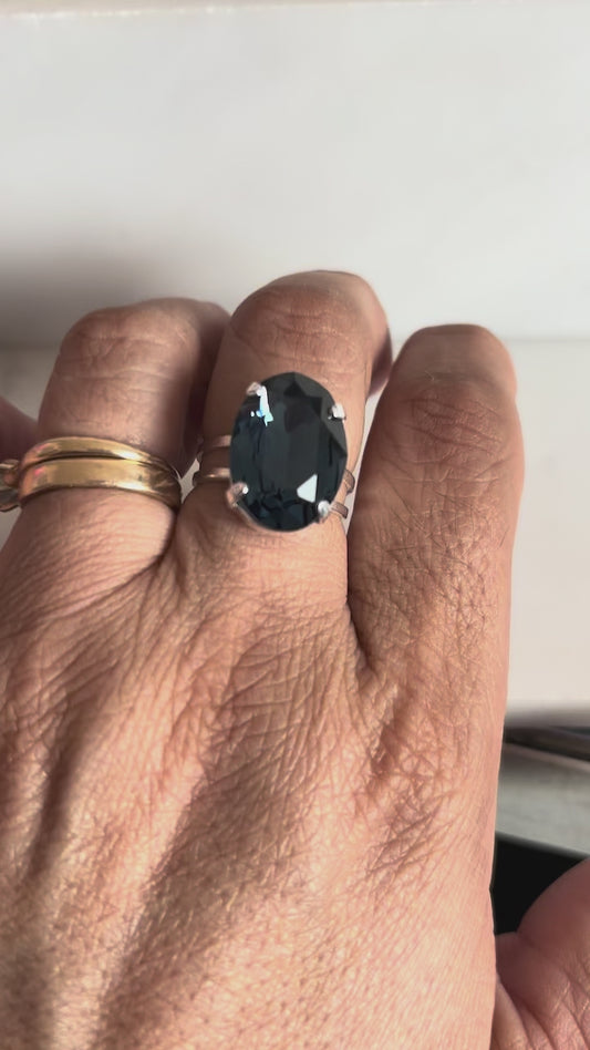 Sapphire Blue Swarovski® Crystal Statement Ring – Adjustable Silver Plated