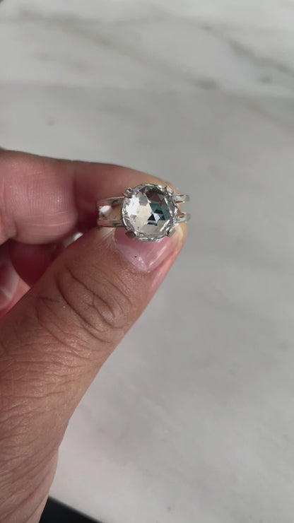 Clear rose cut crystal ring