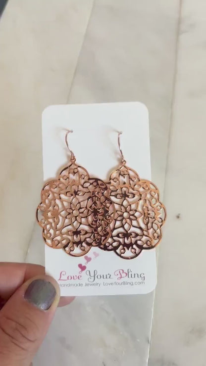 Rose gold filigree earrings