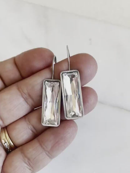 Pendientes baguette grandes de cristal transparente