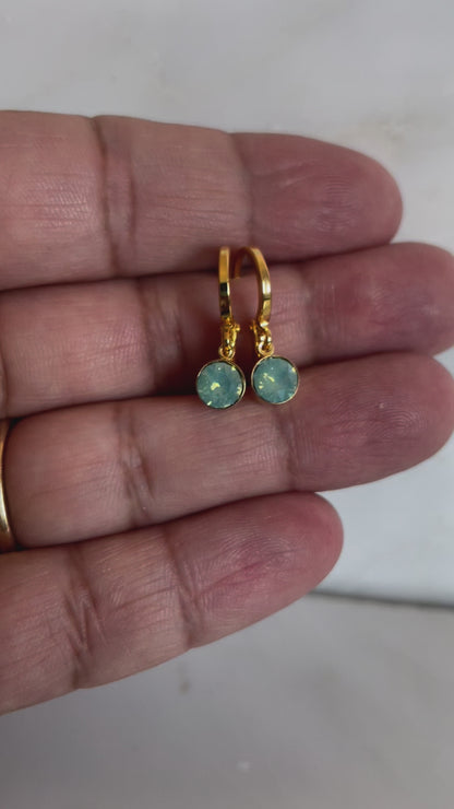 Gold Huggie Hoops with Mint Opal Swarovski Crystal Earrings