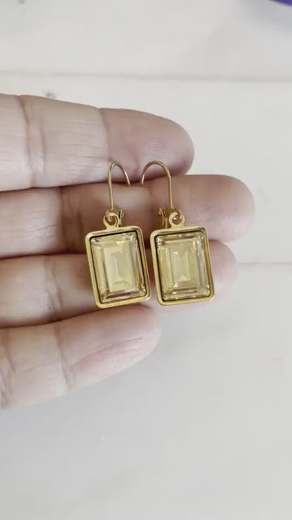 Pendientes Oro Cristal Talla Esmeralda