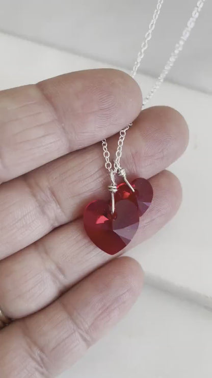 Collier Coeurs En Cristal Rouge