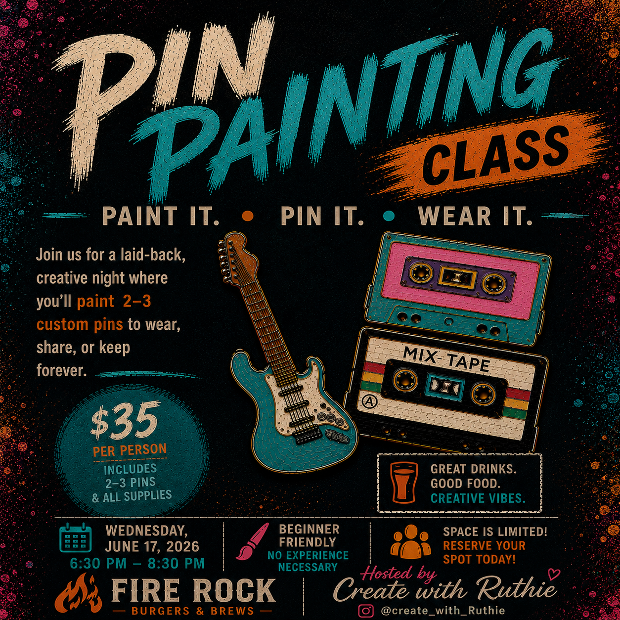 Pin Painting Class at Fire Rock Burgers & Brews