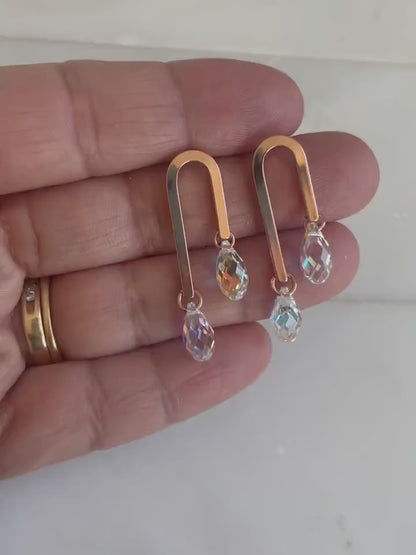 U shape rose gold and Swarovski crystal earrings